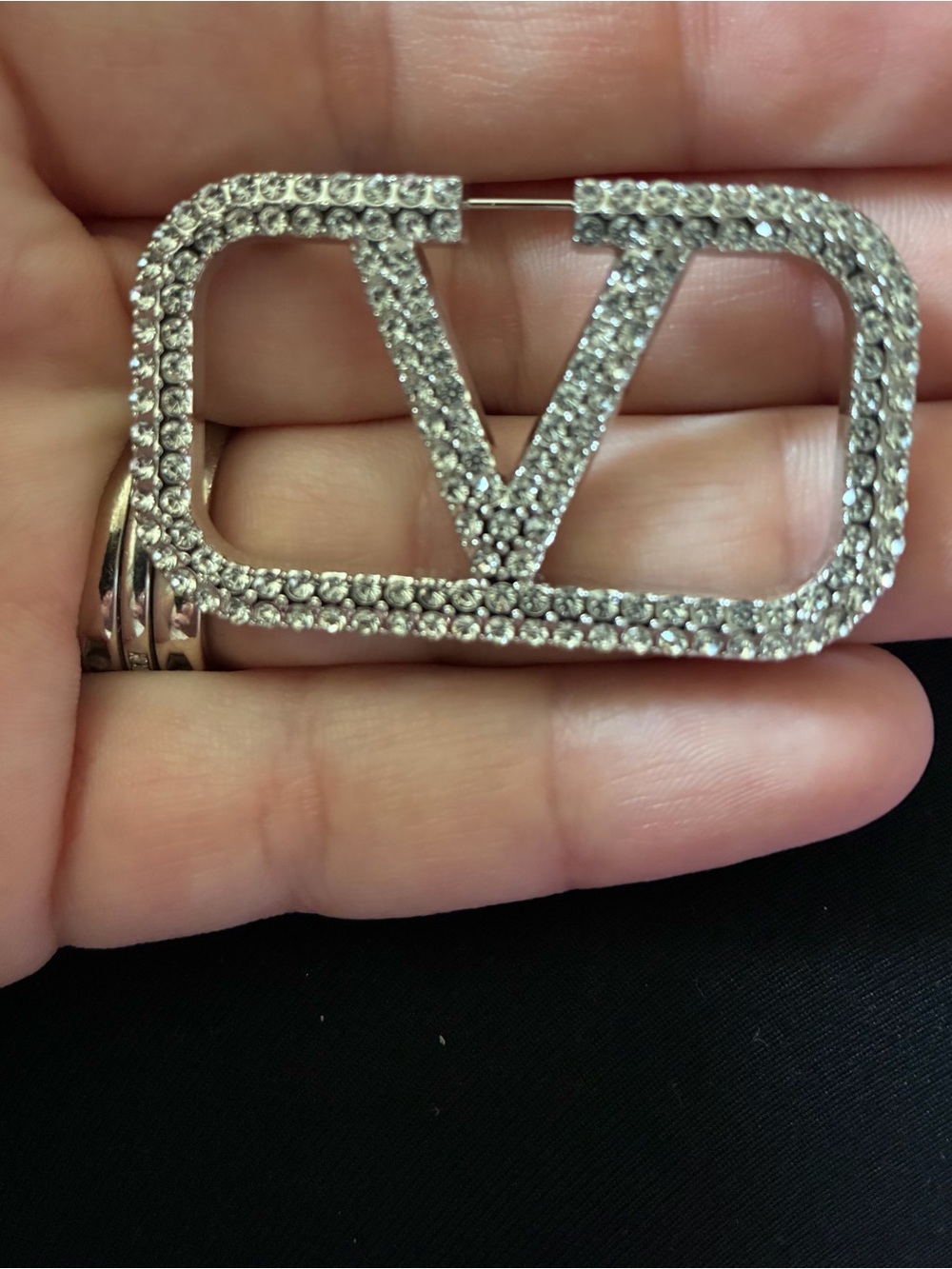 Crystal Logo Pin Brooch in Silver